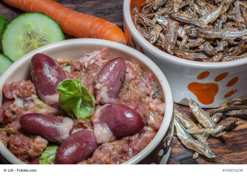 Ein super Barfmenü, Hühnerherzen, Gemüse und Sardinen.